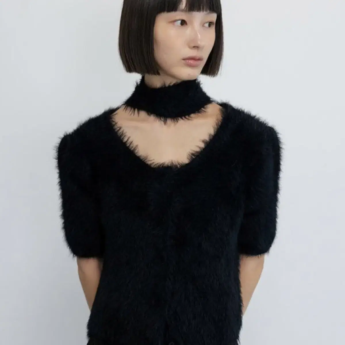 gbh TIE-DETAILED MINK YARN CARDIGAN_블랙